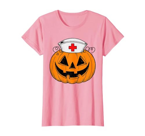 Halloween Tees for Women Men Kids Funny Pumpkin Nurse Scary Halloween Costume RN CNA ICU Women T-Shirt - size chart