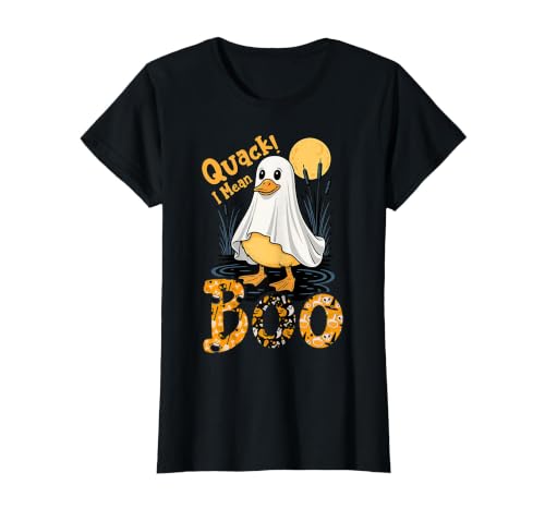 Duck Halloween Gifts Co. Quack I Mean Boo Duck Trick or Treat Spooky Halloween Party T-Shirt - size chart