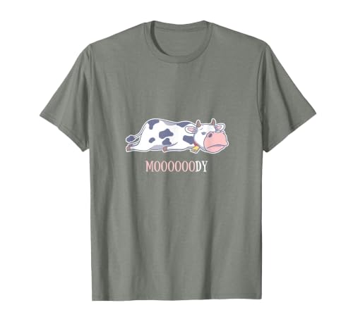 Bad Mood Sleeping Cow Tee Moooody Cow Beef Milk Farm Animals T-Shirt - size chart