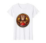 Mademark Monkey Pressing Big Red Button Funny Stupid Tee T-Shirt - Women - size chart