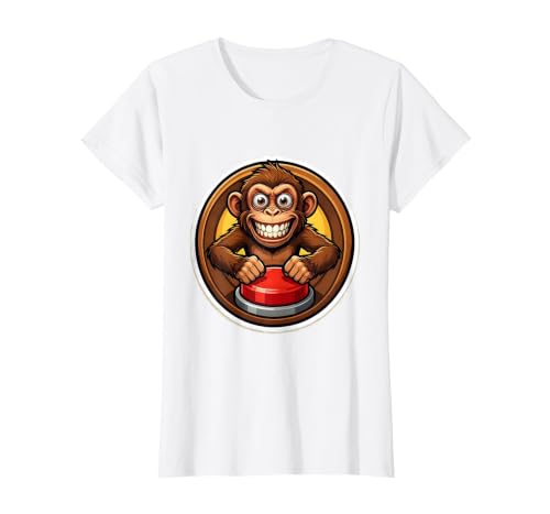Mademark Monkey Pressing Big Red Button Funny Stupid Tee T-Shirt - Women - size chart