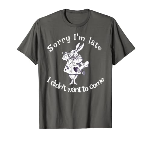 Sorry I'm Late, I Didn't Want to Come White Rabbit Watch T-Shirt — design detail