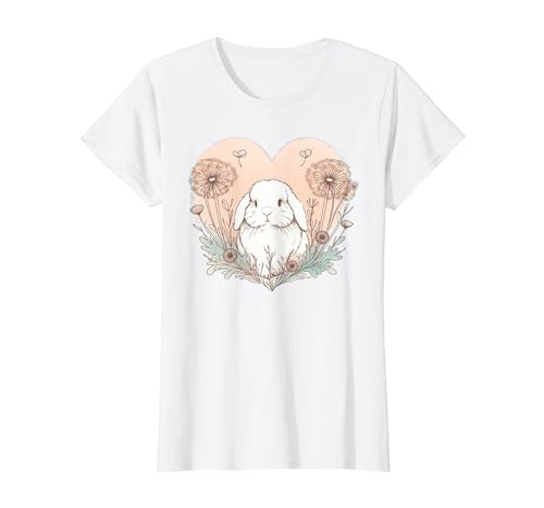 Cute Holland Lop Rabbit Dandelion Floral Watercolor Bunny T-Shirt — design detail