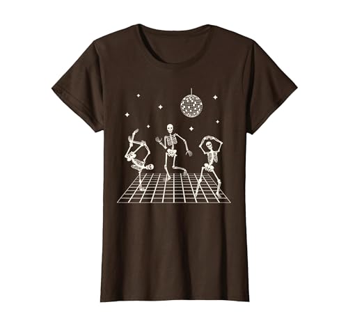 Sollomio Skeletons Dancing at The Club with a Disco Ball Halloween T-Shirt - size chart