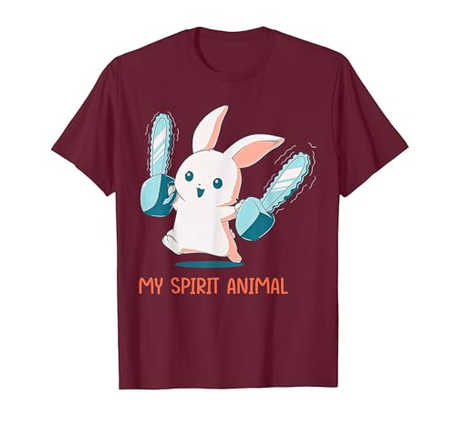 My Spirit Animal Cute Rabbit with Chainsaw T-Shirt — design detail