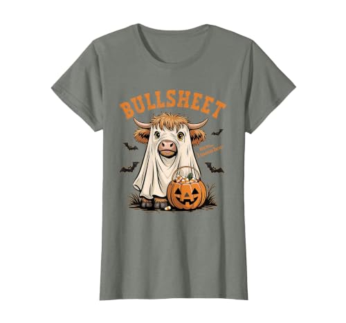 Bullsheet Highland Cow Ghost Halloween Tees Moo... I Mean Boo Bullsheet Highland Cow Ghost Halloween T-Shirt - size chart