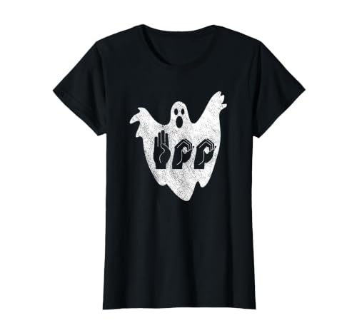 Sign Language Apparel Funny ASL American Sign Language Halloween T-Shirt - size chart