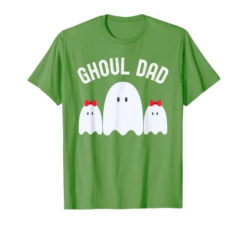 Ghoul Dad, Halloween Daddy Ghost Father of Two Ghost Girls T-Shirt - size chart