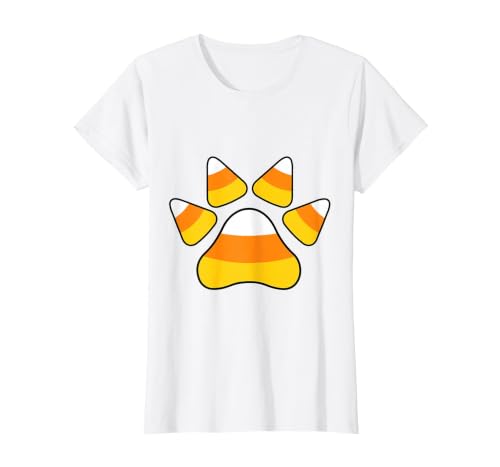 Scary Halloween Tees For Adults and Kids Halloween Candy Corn Paw Print T-Shirt for Animal Lovers T-Shirt - size chart