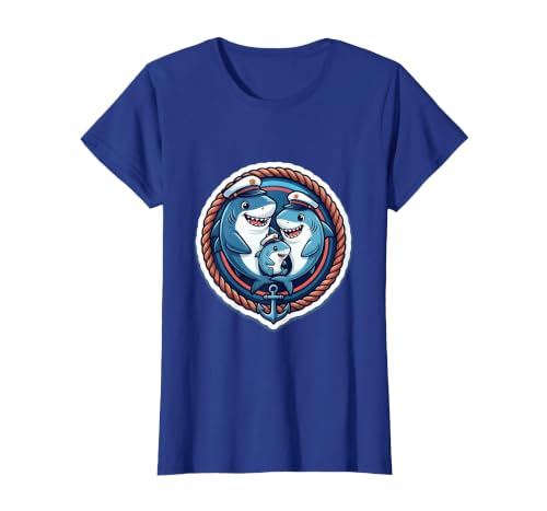Mademark Family Cruise Matching Cartoon Sharks Sailor Hats T-Shirt - size chart