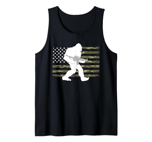 2nd Amendment Right to Bear Arms Camouflage Guns Bigfoot Gun Owner Camo US American Flag Sasquatch AR15 Rifle Tank Top - size chart