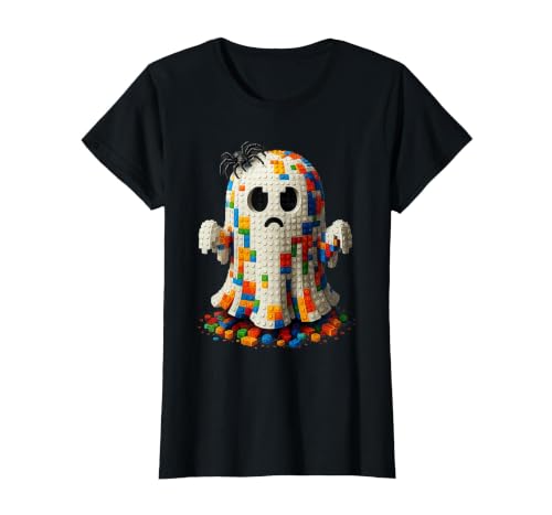 Block Building Halloween Ghost Brick or Treat Boys Halloween Master Builder Ghost Kids Building Blocks Bricks T-Shirt - size