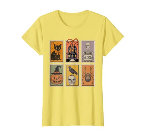 Halloween Stamp Cute Ghost Cute Fall Apparel Vintage Halloween Stamp Cute Ghost Pumpkin Cat Retro Fall T-Shirt - size chart