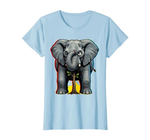 Mademark Funny Elephant Hiding Behind Tiny Tree T-Shirt - Women - size chart