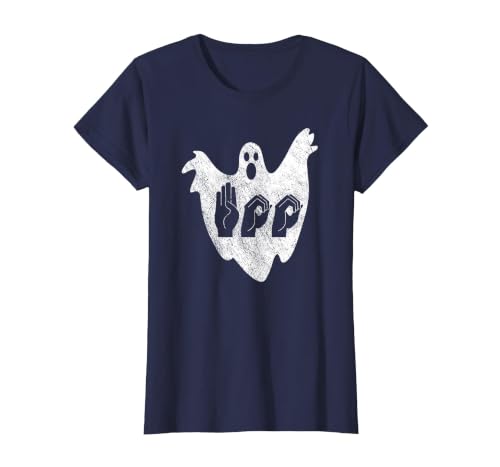 Sign Language Apparel Funny ASL American Sign Language Halloween T-Shirt - size chart