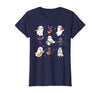 Halloween Music Teacher Ghost Music Lover Cute Ghost Cat Playing Musical Halloween Music Teacher T-Shirt - size chart