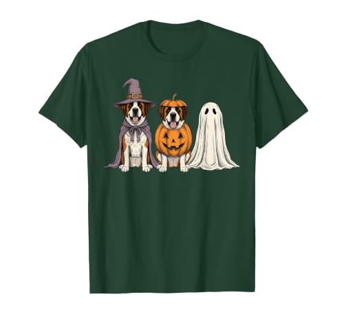 Funny Retro St. Bernard mom Halloween Witch Spooky Ghost Saint Bernard Pumpkin Halloween Dog Lover T-Shirt - size chart