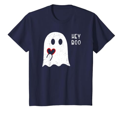 Halloween Ghosts & Stuff Clothing Hey Boo Ghost Heart Hand Sign Cute Halloween Spooky Season T-Shirt - size chart