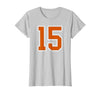 Number 15 Jersey Player Uniform #15 Gifts Burnt Orange White Number 15 Jersey Player Uniform #15 T-Shirt - size chart