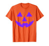 Trick or Treat Funny Halloween Costumes Party Tees Jack O Lantern Scary Carved Pumpkin Face Halloween Purple T-Shirt - size