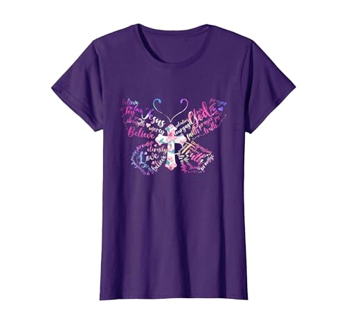 Butterfly Prayer Graphic Jesus Christian Cross Butterfly Prayer Jesus Christian Cross Floral Pattern T-Shirt - size chart