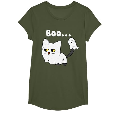 Halloween Tees Women Men Kids Cat Boo Ghost Cute Kitty Spooky Funny Halloween Meow Pet T-Shirt - size chart