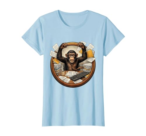 Mademark Monkey Office Chaos Funny Adult Humor Graphic T-Shirt - Women - size chart