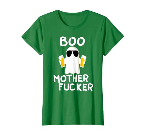 Vulgar Halloween Tee Shop Boo Motherfucker Funny Beer Drinking Ghost Adult Halloween T-Shirt - size chart