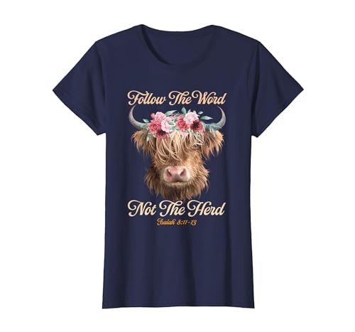 Christian Western Highland Cow Lovers Tees Follow The Word Not The Herd Christian Western Highland Cow T-Shirt - size chart