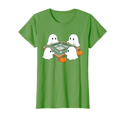 Mahjong Player Halloween Ghost Playing Mahjong Halloween Ghost Playing Mahjong Spooky Season Game Day Fall T-Shirt - size