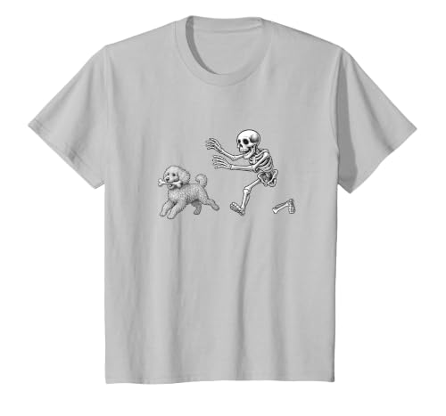 Funny Halloween Dog Lovers Gift Tees Skeleton Dogs Funny Skeleton Chasing Goldendoodle Dog Halloween Dogs Lover T-Shirt -