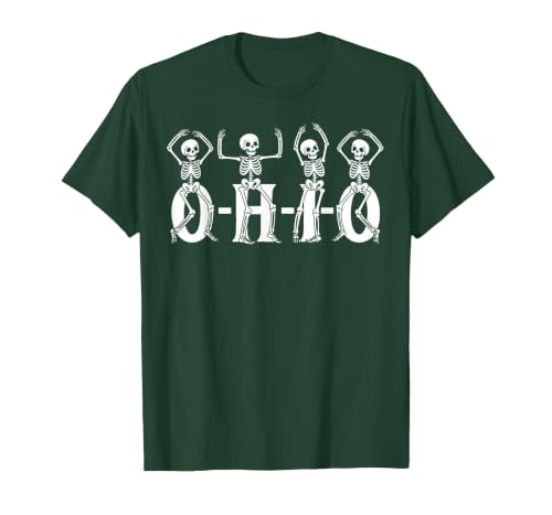 Funny O-H-I-O State Skeleton Halloween Funny O-H-I-O State Skeleton Ohio Halloween Vintage Vibe Fun T-Shirt - size chart
