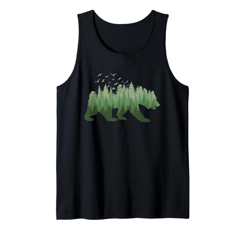 Outdoor Nature Forest Animal Gifts Nature Forest Wildlife Trees Wild Animal Bear Tank Top - size chart