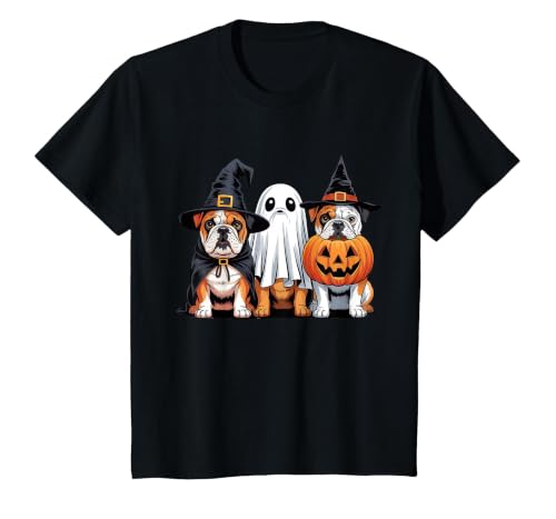English Bulldog Halloween Funny Dog Lover Pumpkin Witch T-Shirt - size chart