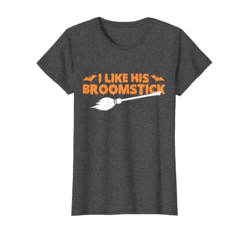 Funny Groovy Halloween Outfit I Like His Broomstick Halloween Funny Matching Couples T-Shirt - size chart