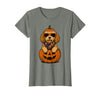Funny Retro Maltipoo mom Halloween Spooky Cavapoo Pumpkin Halloween Doodle Dog Lover T-Shirt - size chart