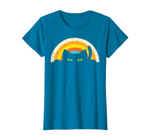 Cat Shirts For Women Men Girls Kids Kitten Gifts Peeping Black Cat Rainbow Vintage Halloween Men Women Kids T-Shirt - size
