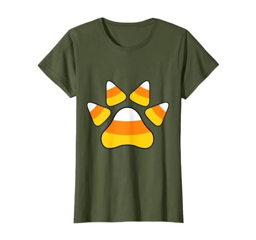 Scary Halloween Tees For Adults and Kids Halloween Candy Corn Paw Print T-Shirt for Animal Lovers T-Shirt - size chart