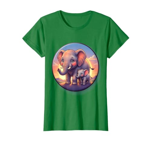 Mademark Elephant Mother and Calf Sunset Walk Design T-Shirt - Women - size chart