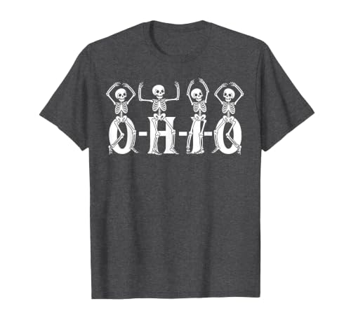 Funny O-H-I-O State Skeleton Halloween Funny O-H-I-O State Skeleton Ohio Halloween Vintage Vibe Fun T-Shirt - size chart