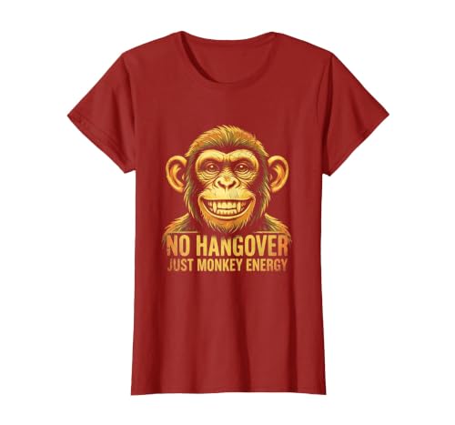 Mademark No Hangover Just Monkey Energy Sober Men T-Shirt - Women - size chart