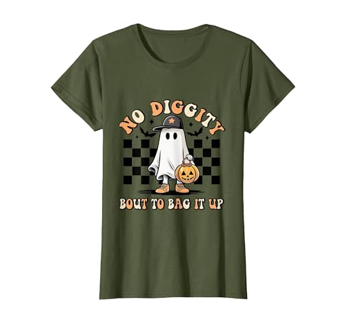 Halloween Pumkin Trick Or Treat Apparel No Diggity About to Bag It Up Trick Treat Candy Halloween T-Shirt - size chart