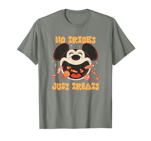 Disney Mickey Mouse Halloween Candy No Tricks Just Treats T-Shirt - size chart