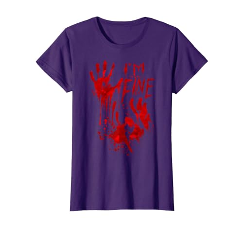 InGENIUS Halloween Shirts & Gifts I'm Fine Bloody Hand Blood Stained Splatter Funny Halloween T-Shirt - size chart