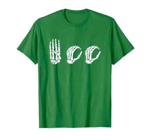 Deaf Halloween ASL Costume Boo Hands ASL Halloween Skeleton Hand American Sign Language Boo T-Shirt - size chart