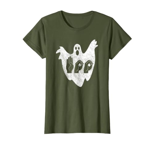 Sign Language Apparel Funny ASL American Sign Language Halloween T-Shirt - size chart