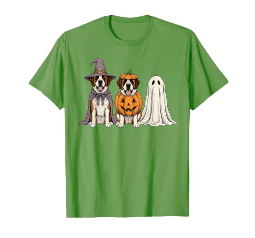 Funny Retro St. Bernard mom Halloween Witch Spooky Ghost Saint Bernard Pumpkin Halloween Dog Lover T-Shirt - size chart
