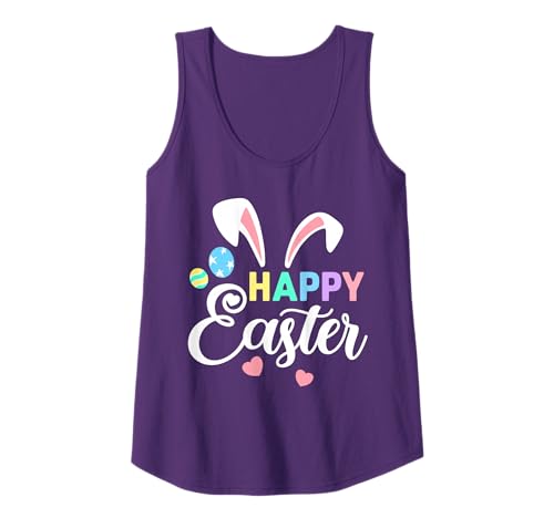 Womens Happy Easter Bunny Easter Eggs Rabbit Ears Womens Tank Top — design detail
