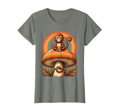 Mademark Monkey Perched on Giant Mushroom Illustration T-Shirt - Women - size chart