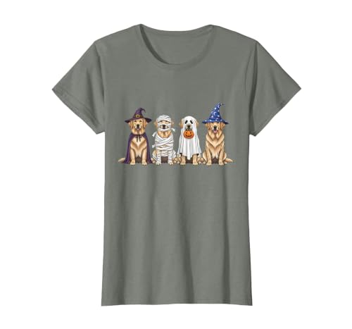 Spooky Golden Retriever Dogs Mummy Halloween Tee Golden Retriever Dog Witch Mummy Ghost Boo Costume Halloween T-Shirt - size